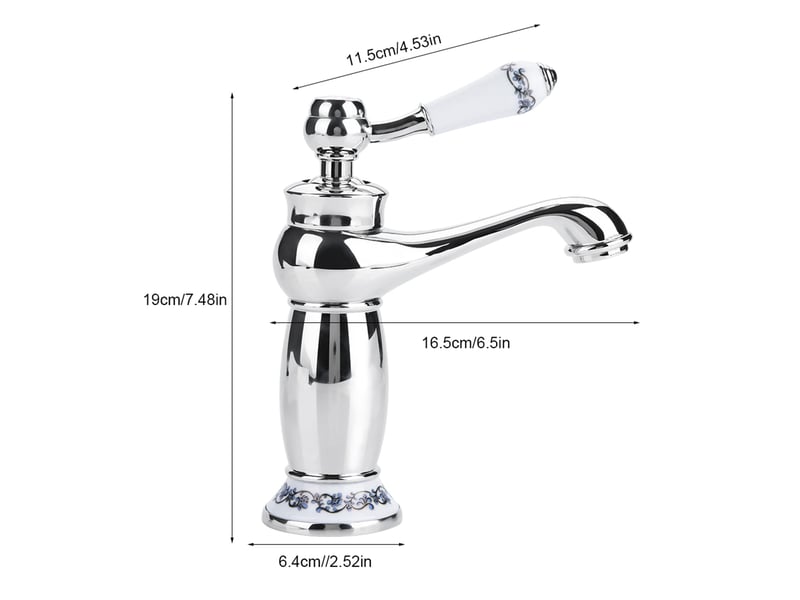  Rétro mitigeur robinet de lavabo laiton &amp; céramique évier bleu et blanc en porcelaine à long cou vintage floral avec l'entrée d'eau froidechaude - gris  - Conforama B