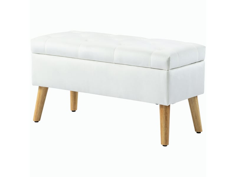  Banc coffre de rangement en tissu aspect velours blanc 80 x 35 x 42 cm  - Conforama B