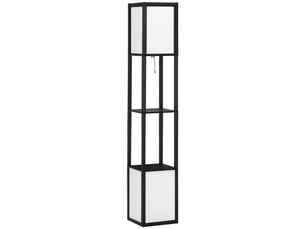 Lampadaire en bois avec étagère pour ampoule e27, 40 w max., lampe moderne, 26 x 26 x 156 cm, noir et blanc