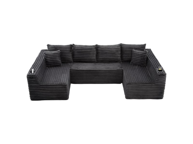  Canapé d'angle panoramique fixe 6 places tissu gris foncé canapé compressible - Conforama A