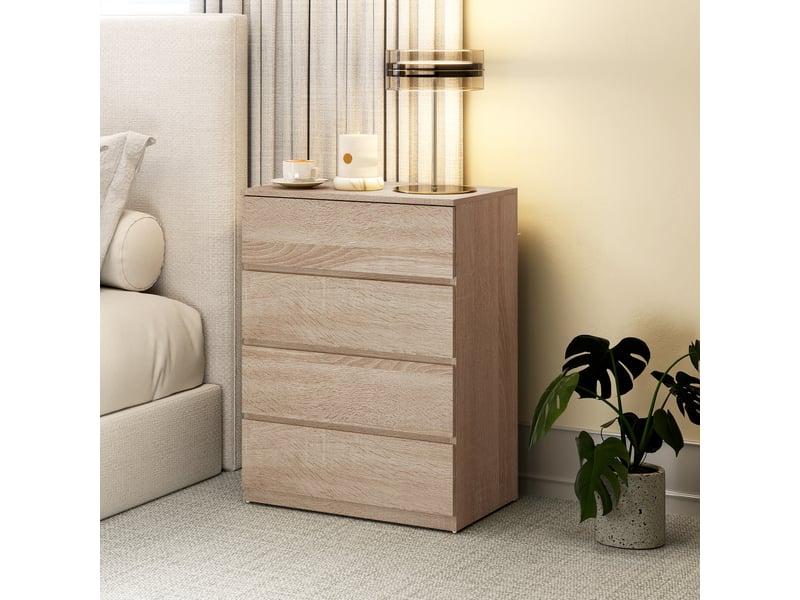  Commode à 4 tiroirs pour chambre à coucher, idéale pour le salon, la salle à manger et le couloir, en chêne.  - Conforama D