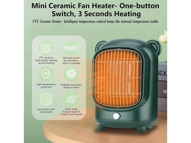  Chauffage soufflant, 220-240 v, chauffage soufflant ptc à économie d'énergie, chauffe rapide en 3 secondes, double protection, petit chauffage d'appo, 500 w, multicolore  - Conforama D