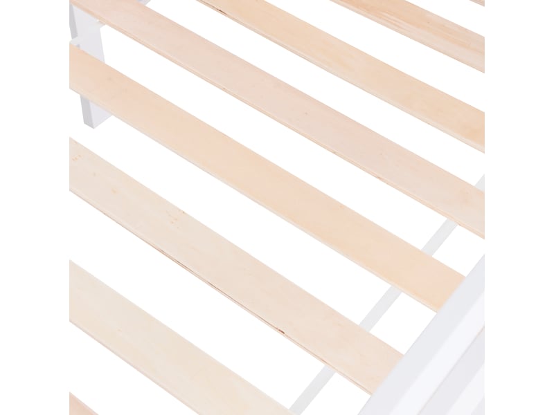  Lit 90x200cm, lit enfant avec échelle et tiroir, pin + mdf, protection, blanc, sans matelas  - Conforama E