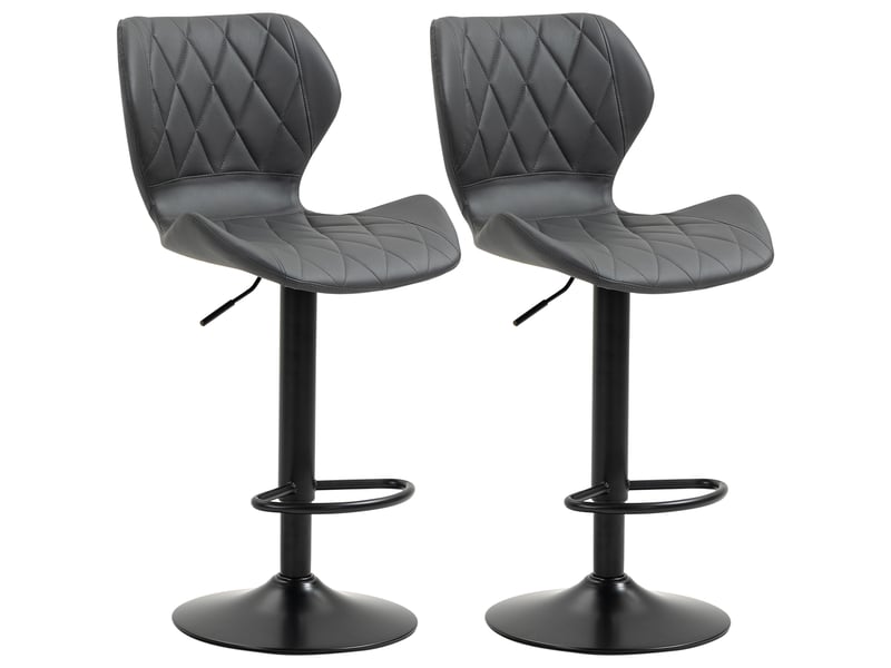  Lot de 2 tabourets de bar en similicuir à hauteur réglable, pivotants, avec dossier et repose-pieds, gris, 46,5 x 49,5 x 92-113 cm  - Conforama A