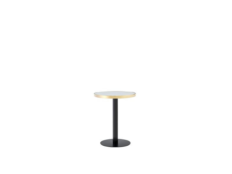  Table d'appoint ronde avec plateau en mdf effet marbre et pied cylindrique, finition dorée, pour salon, 75×71×23 cm  - Conforama E