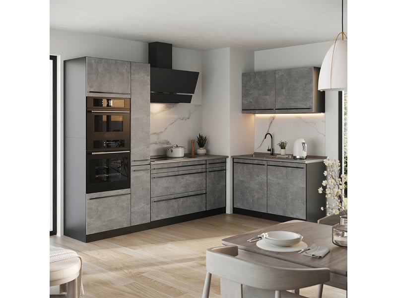  Vicco cuisine en angle, bétonanthracite, 230 x 120 cm plan de travail marbre  - Conforama C