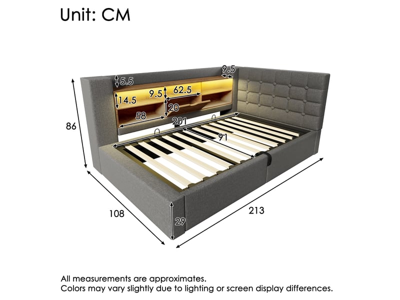  Modenvie lit coffre 90x200 cm - led, rangement hydraulique, usb et usb-c, matelas inclus - gris  - Conforama C