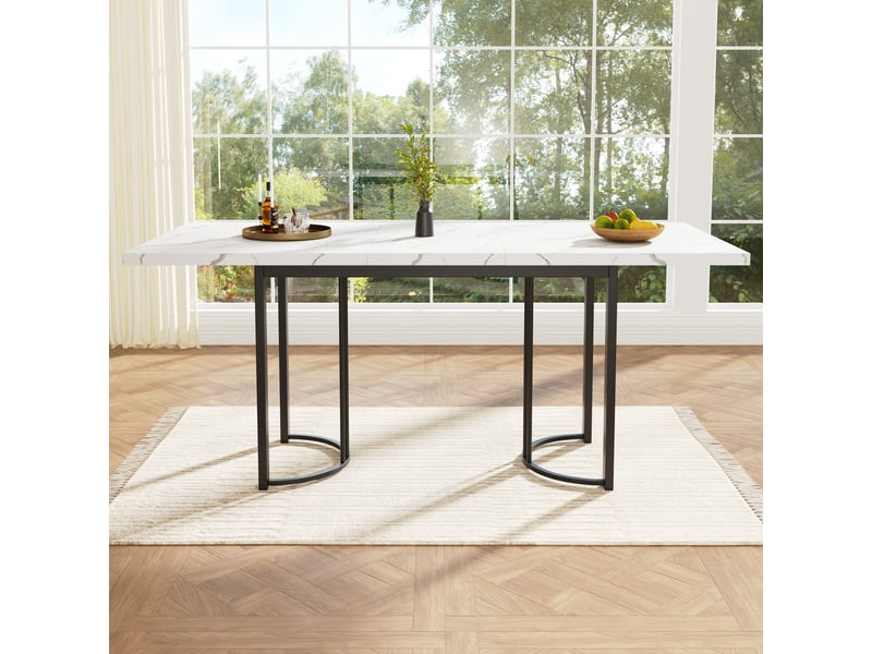  Table à manger extensible 140–179,5 cm, blanc effet marbre et noir Fay Lum - Conforama D