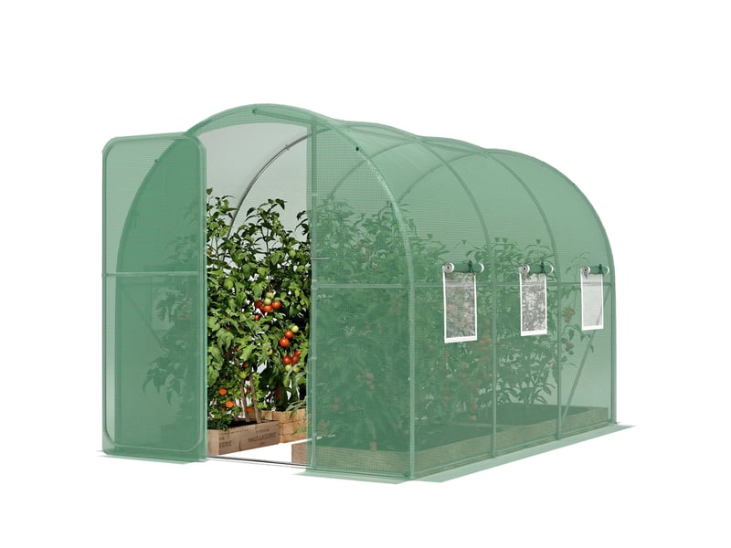  Serre tunnel de jardin 6m², serre de jardin tunnel 200x300x200cm porte et 6 fenêtres, bâche pe 140 gm² vert  - Conforama B