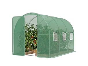 Serre tunnel de jardin 6m², serre de jardin tunnel 200x300x200cm porte et 6 fenêtres, bâche pe 140 gm² vert