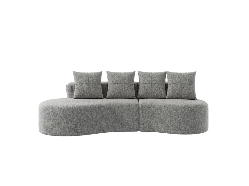 Canapé droit fixe en lin gris clair 240 x 109 x 63 cm, 4 places, 4 coussins, porte-gobelets et poches latérales 240x109x63cm - Conforama A