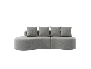 Canapé droit fixe en lin gris clair 240 x 109 x 63 cm, 4 places, 4 coussins, porte-gobelets et poches latérales