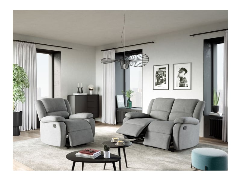 Relaxxo - ensemble canapé relax manuel leo 2 places + fauteuil manuel en microfibre - gris RELAXXO - Conforama B