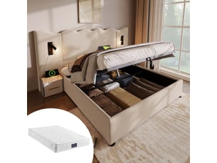 Lit avec rangement 160x200 cm <strong>CHICFURN</strong> <strong></strong> coloris beige