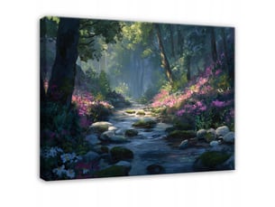 Tableau décoration murale impression sur toile forêt rivière vert - 60x40 cm - tableau décoration murale chambre et salon