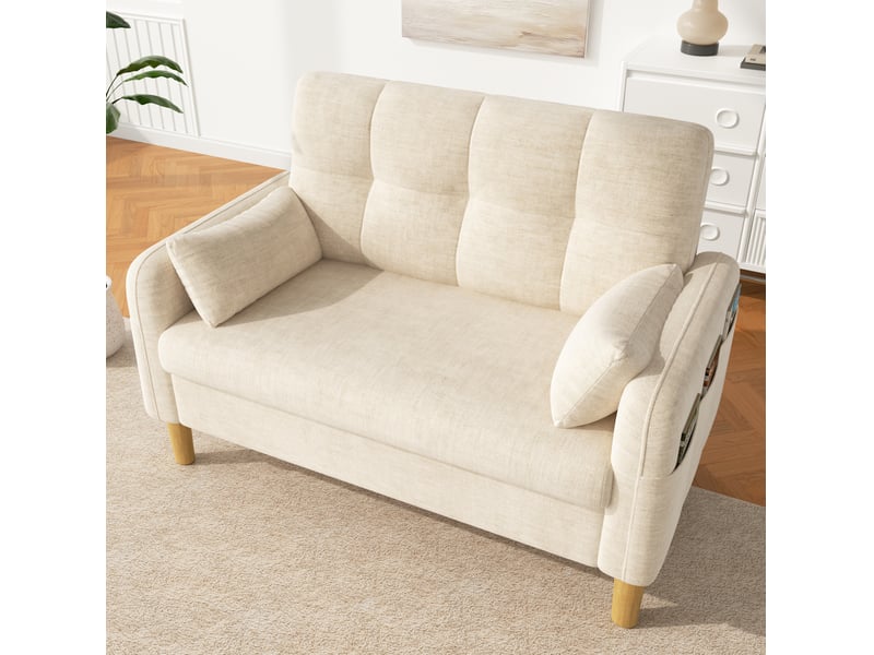  Canapé 2 places 119x78x85 cm en chenille beige avec poche latérale  - Conforama E
