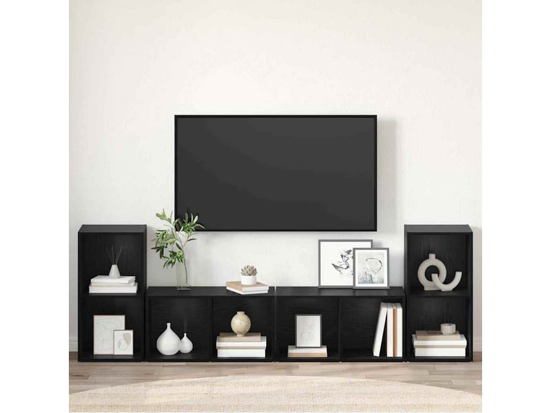  Ensemble meuble tv - banc tv - meuble de rangement 4 pcs chêne noir bois d'ingénierie  - Conforama D