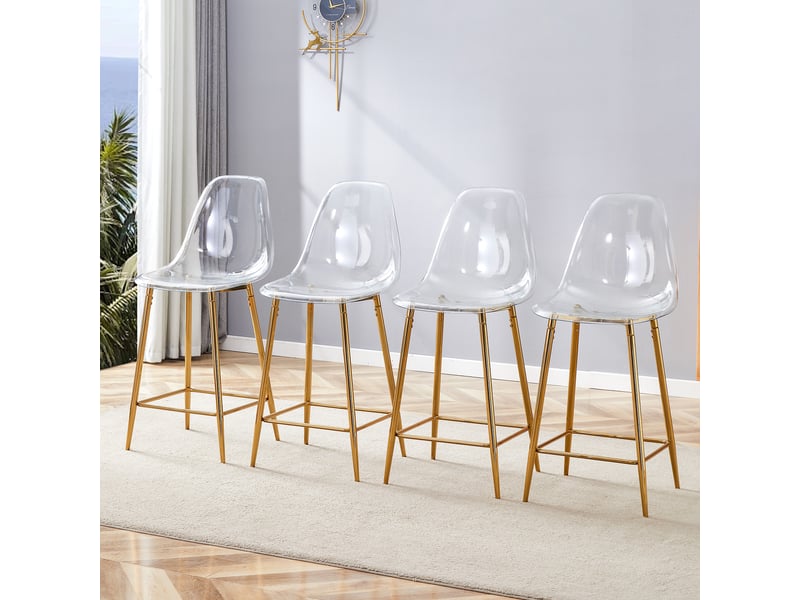  Tabourets de bar lot de 4 avec repose-pieds - lpospi - assise transparente, structure en métal - plastique - doré  - Conforama B