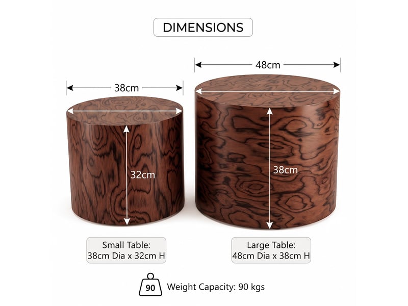 Tables basses gigognes rondes ø48 x h38 cm et ø38 x h32 cm en mdf avec placage décor bois brun foncé chicfurn - Conforama D