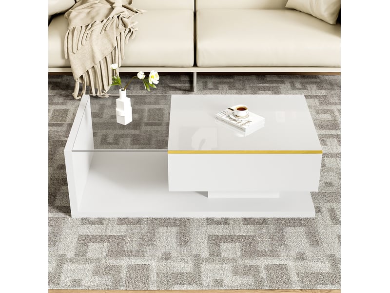  Table basse avec compartiment de rangement et niches ouvertes, led 16 couleurs, pour salon, 100 × 50 × 32,5 cm  - Conforama C