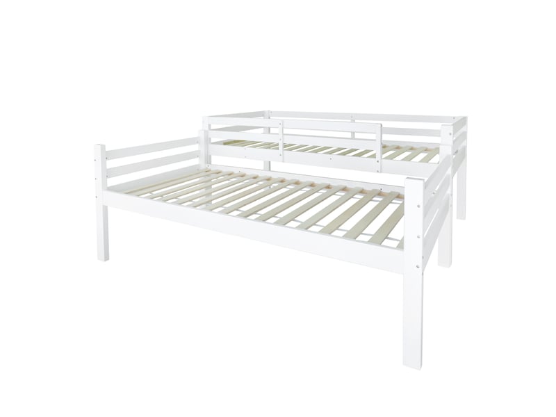  Lit superposé pour enfant, lit enfant avec échelle inclinée à trois marches et protection antichute, lit divisé en 2 lits simples, lit junior, lit simple, cadre en pin, blanc, 90 x 200 cm  - Conforama D