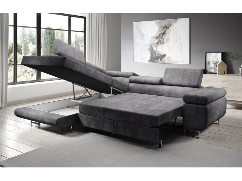  Canapé d’angle kanya noir 275 cm convertible avec coffre gauche Kanya - Conforama C
