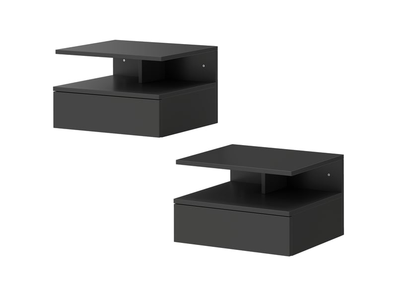  Lot de 2 tables de chevet murales, tables de nuit suspendues avec tiroir, étagère ouverte, 35x32x22,5cm, noir  - Conforama B