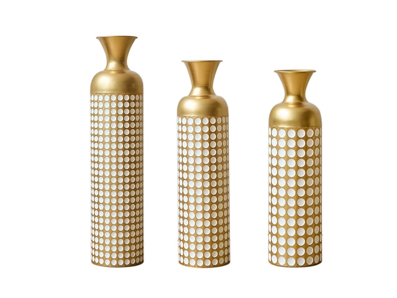  Set de 3 vases de sol 836650 cm motif à pois blancs métal bronze antique et blanc  - Conforama A