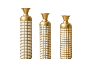 Set de 3 vases de sol 836650 cm motif à pois blancs métal bronze antique et blanc