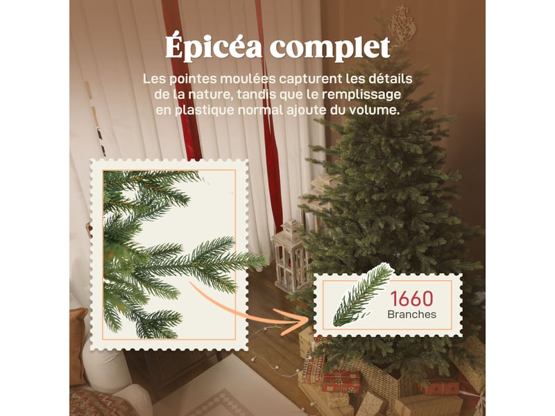  Sapin de noël artificiel de 180 cm, véritable sapin de noël avec 1660 points d'articulation sur les branches, support en métal, vert  - Conforama E