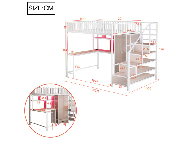 Lit superposé en métal blanc 146.6x252.8 cm - Conforama C