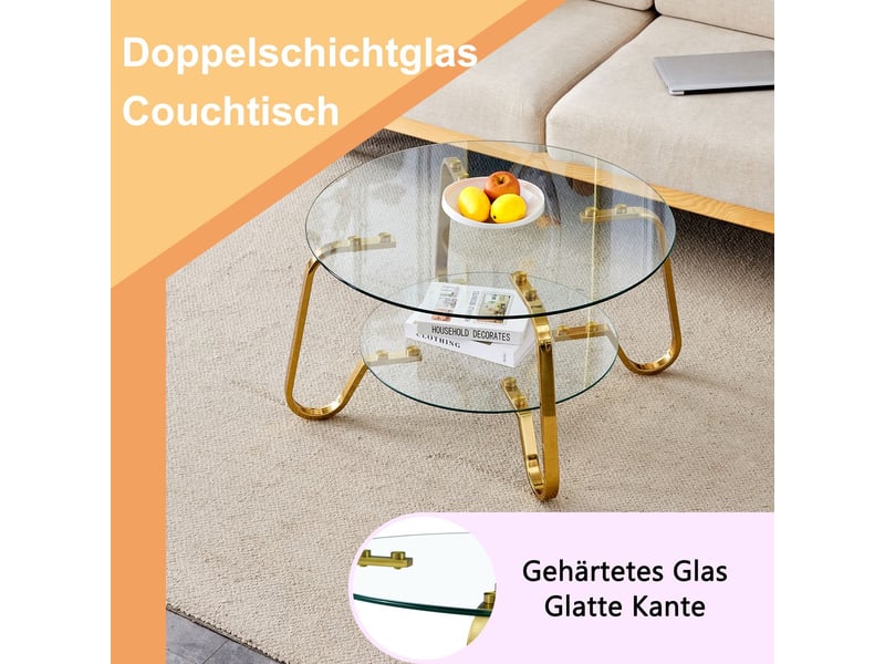  Table basse design élégant table de salon style rétro minimaliste cadre métal verre trempé double couche touche d'élégance  - Conforama E