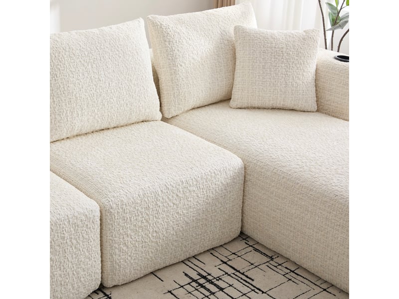  Canapé 3 places modulable avec méridienne en l sans montage 261 x 165 cm velours côtelé  - Conforama R