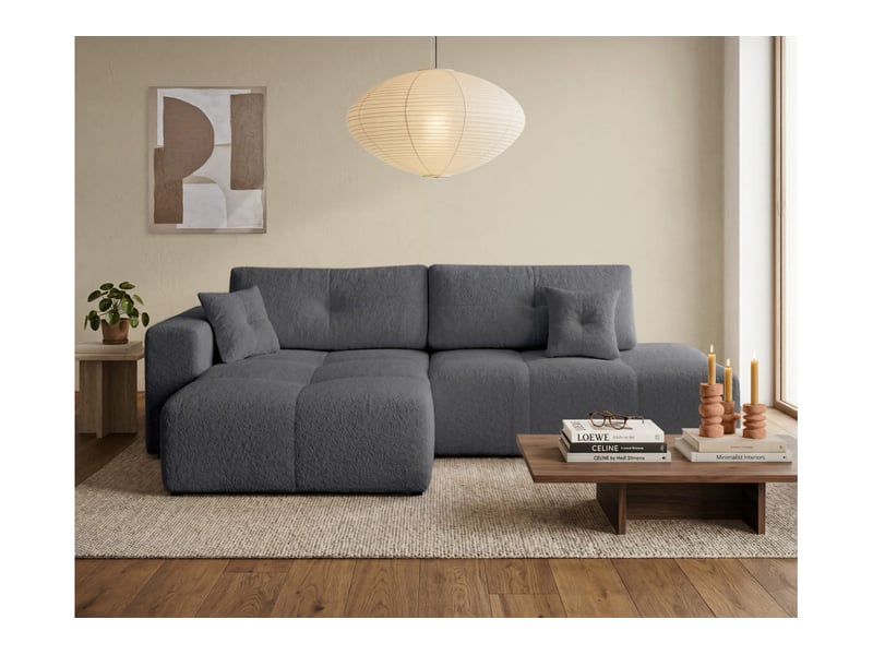  Celine - canapé d'angle fixe convertible 4 places en bouclette  - Conforama B