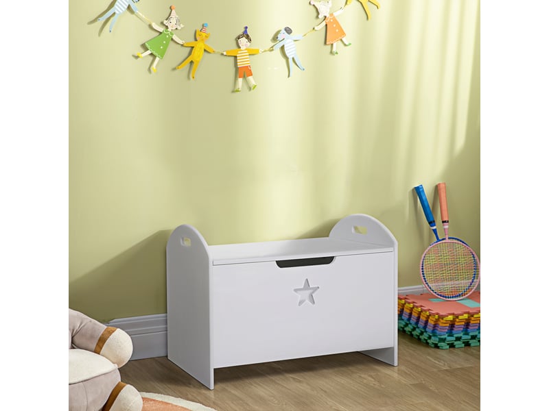  Banc de rangement pour jouets d'enfants en bois blanc (62 x 40 x 46,5 cm) avec charnières de sécurité  - Conforama C