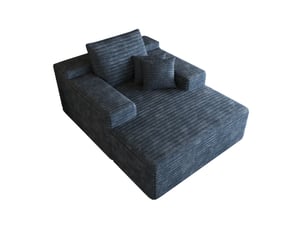 Méridienne 1 place modulaire avec assise profonde sans montage et coussin, en velours côtelé bleu 115 × 159 cm