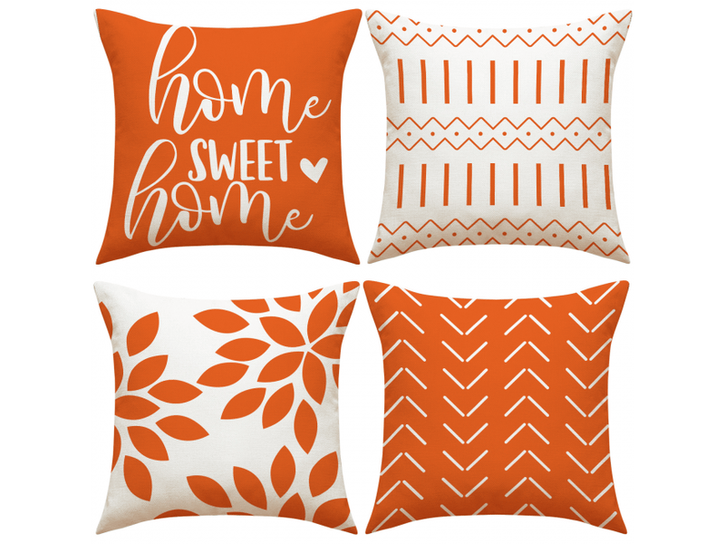  Lot de 4 housse de coussin - lot de 4 orange 45 x 45 cm d'oreiller taies d'oreiller décoratives pour la en plein air d'oreiller en  - Conforama A