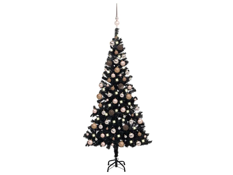  Sapin de noël, arbre de noël artificiel pré-éclairé et boules noir 150 cm pvc  - Conforama B