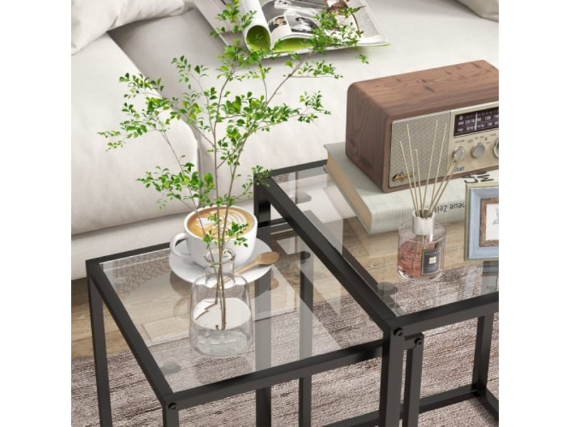  Lot de 2 tables d'appoint empilables - tables basses noires, pieds en acier, design moderne  - Conforama E