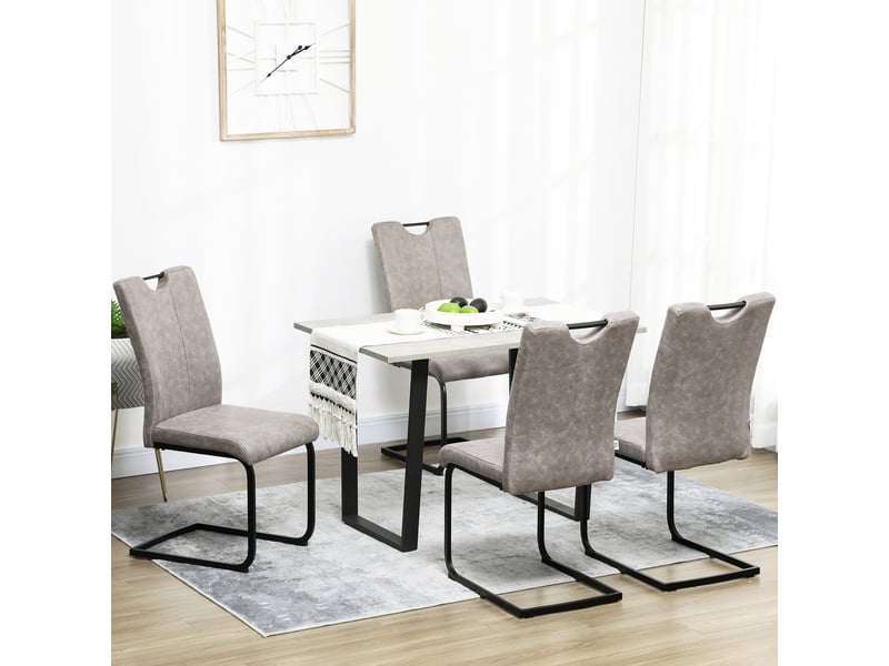  Lot de 4 chaises de salle à manger revêtement microfibre avec pieds luge en acier et poignée 43 x 58,5 x 99,5 cm marron  - Conforama C