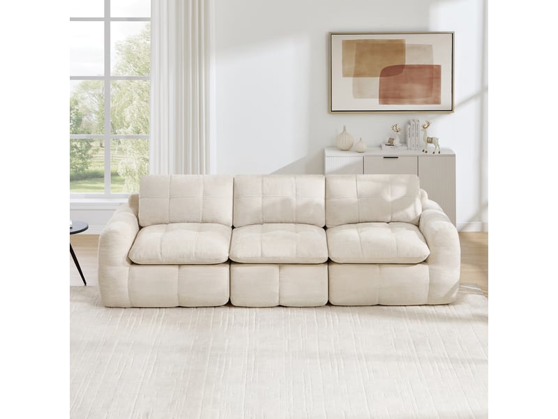  Canapé modulaire 3 places sans cadre à assise profonde - lpospi - coussins épais en chenille beige  - Conforama C