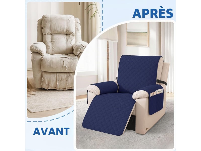  Housse imperméable pour fauteuil inclinable – protection de canapé résistante aux taches – lavable – pour fauteuil de massage une place – bleu foncé  - Conforama E
