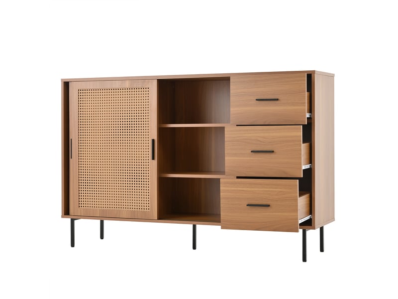  Buffet oslo 140x37x91 cm, 2 portes coulissantes, 3 tiroirs &amp; étagères réglables, style campagne  - Conforama E