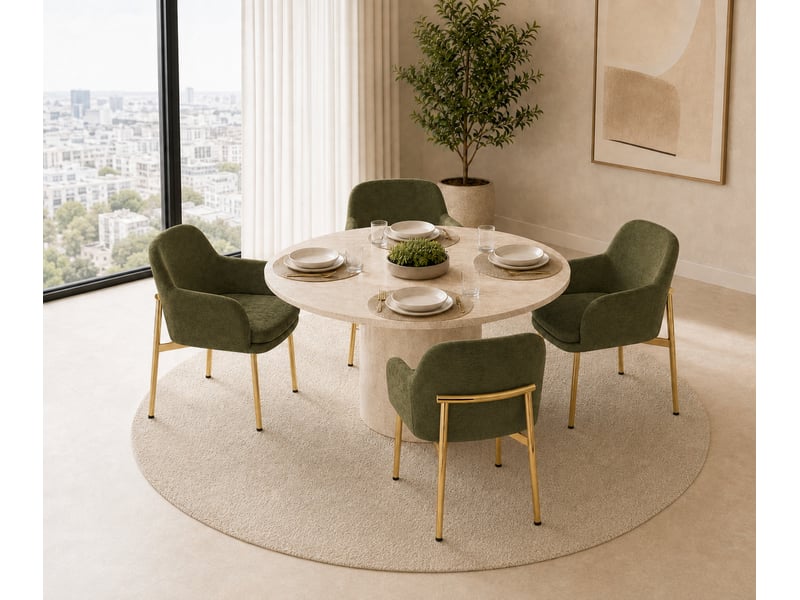 Lot de 4 chaises de salle à manger 61x59x78,5 cm avec accoudoirs, patins réglables, polyester fer, vert - Conforama B
