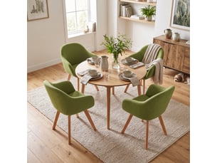 Lot de 4 chaises de salle à manger pivotantes à 360° – tissu effet lin respirant, pieds en bois massif - vert mousse