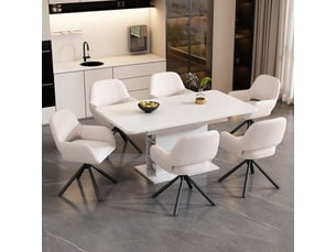 Chaise de salle à manger lot de 6, tissu sherpa blanc chaise design, assise pivotante, avec accoudoirs, style moderne et épuré