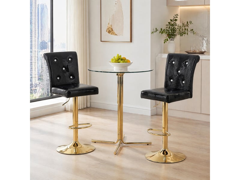  Tabourets de bar lot de 2 à hauteur réglable - lpospi - dossier rembourré, style vintage, pvc - noir  - Conforama C