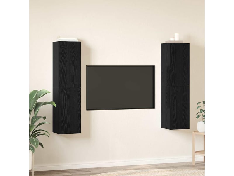  Ensemble meuble tv - banc tv - meuble de rangement 4 pcs chêne noir bois d'ingénierie  - Conforama D