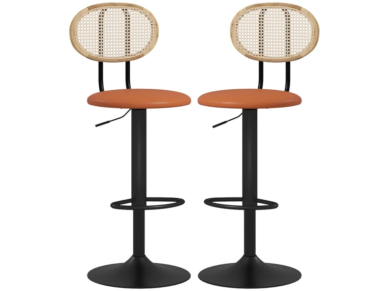  Lot de 2 tabourets de bar chaises de bar hauteur réglable avec dossier en rotin et repose-pieds, marron  - Conforama B