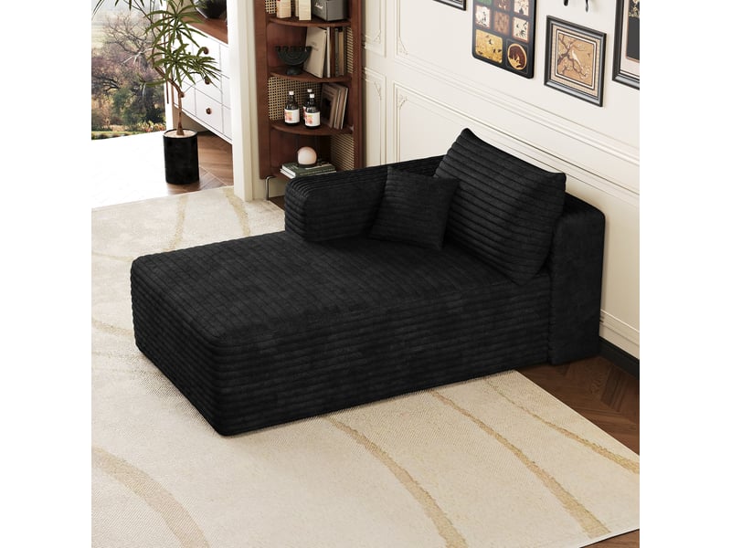 Canapé une place noir en velours côtelé, canapé compact pour salon, méridienne avec accoudoir, assise rembourrée en mousse - Conforama D